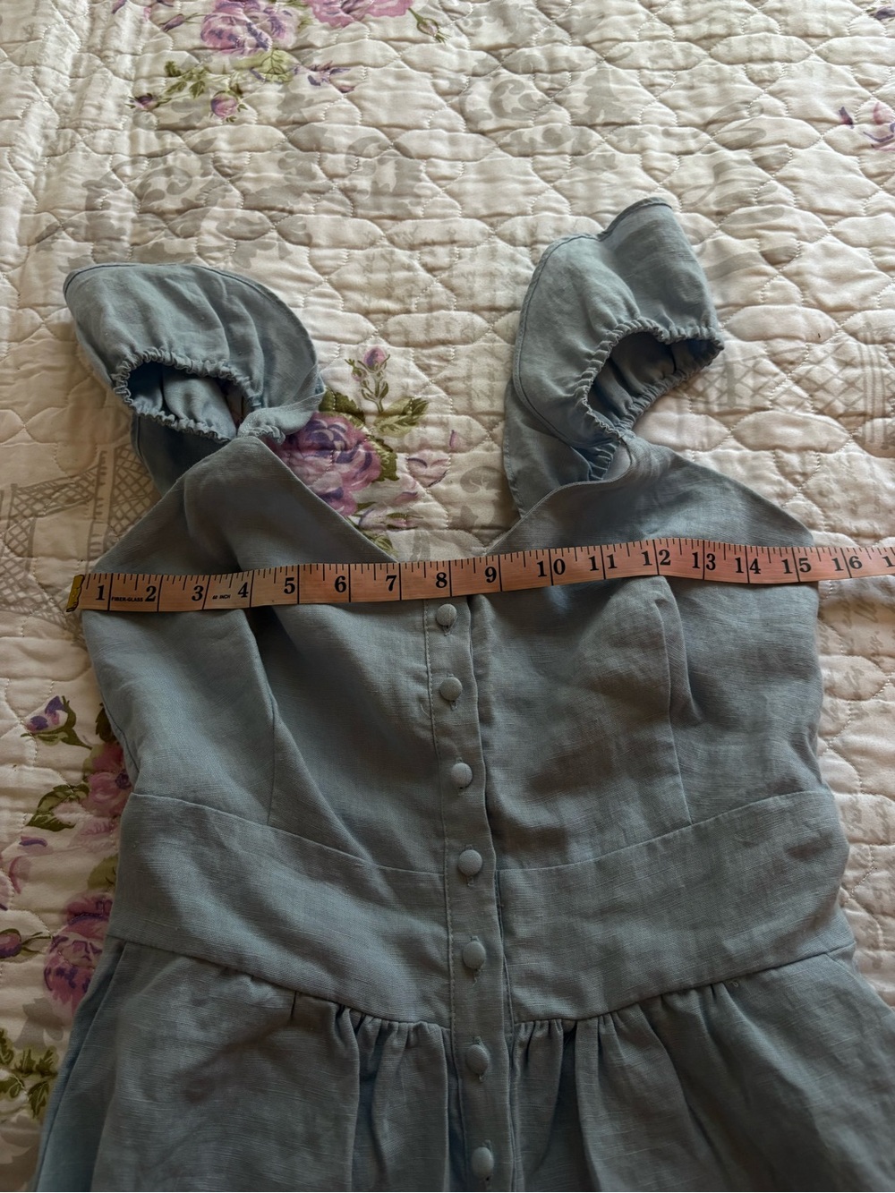 NWT Olivaceous Light Blue Linen Blend Flutter Sleeve Ruffle Hem Jumpsuit Medium - Picture 14 of 14